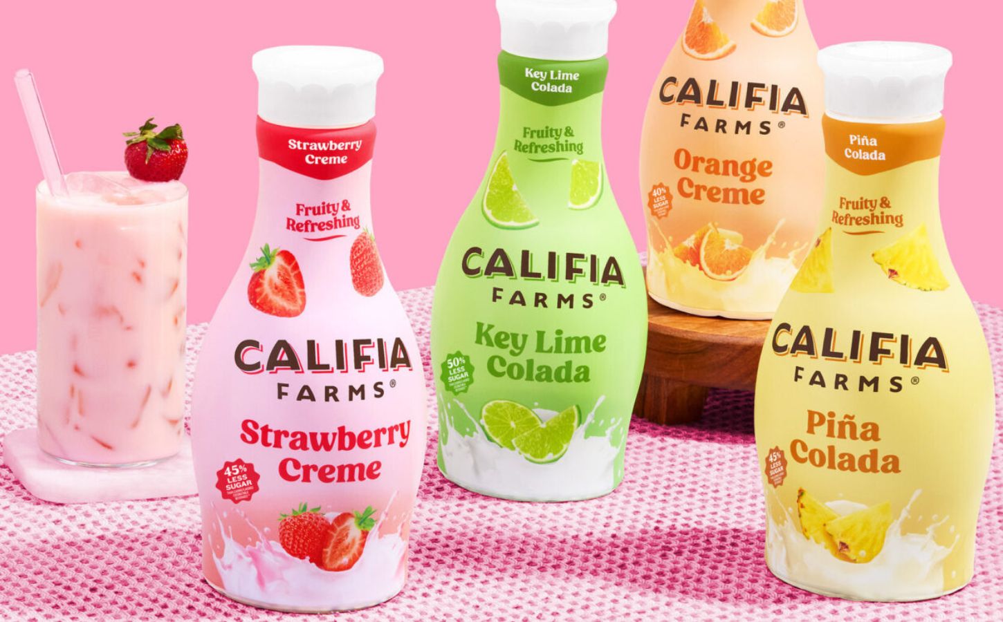 A selection of low sugar fruity dairy-free drinks from Califia Farms