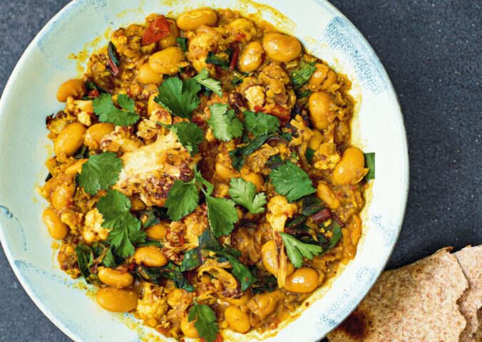 cauliflower butter bean & chard dahl with ginger and curry spices