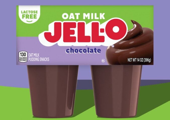 Photo shows a computer-generated image of the new Kraft Heinz / JELL-O Oat Milk Chocolate Pudding, a plant-based dessert