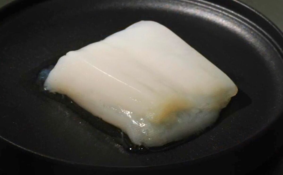 Photo shows the piece of cultivated chicken grown using an artificial circulatory system