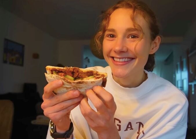 Maya Leinenbach showing us what to eat after running 50km