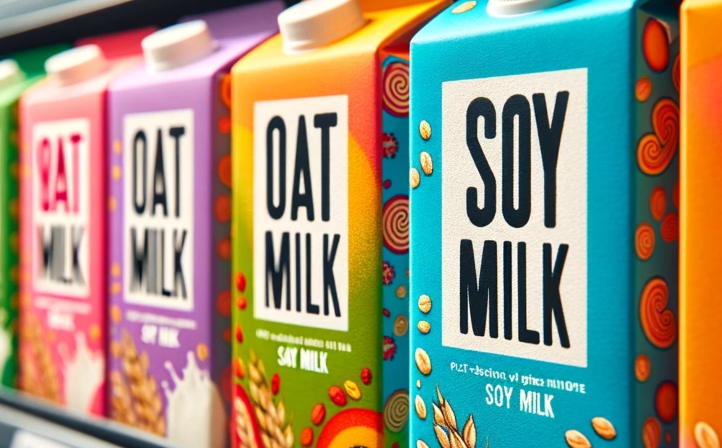 Rows of vegan milk generated by AI
