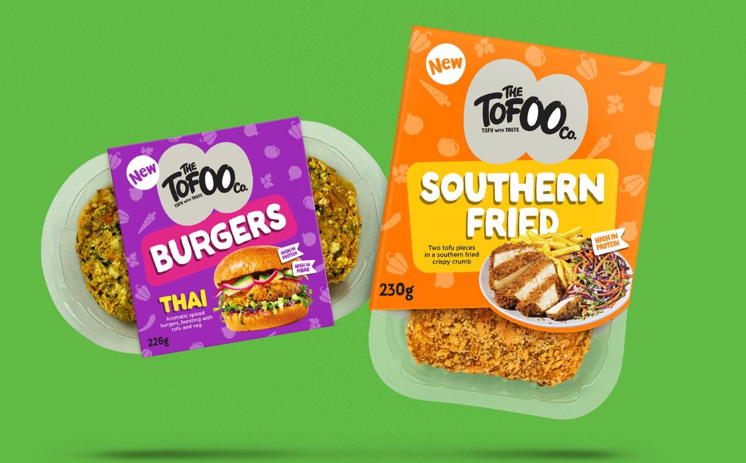 Two new products from The Tofoo Co: Thai Burgers and Southern Fried pieces