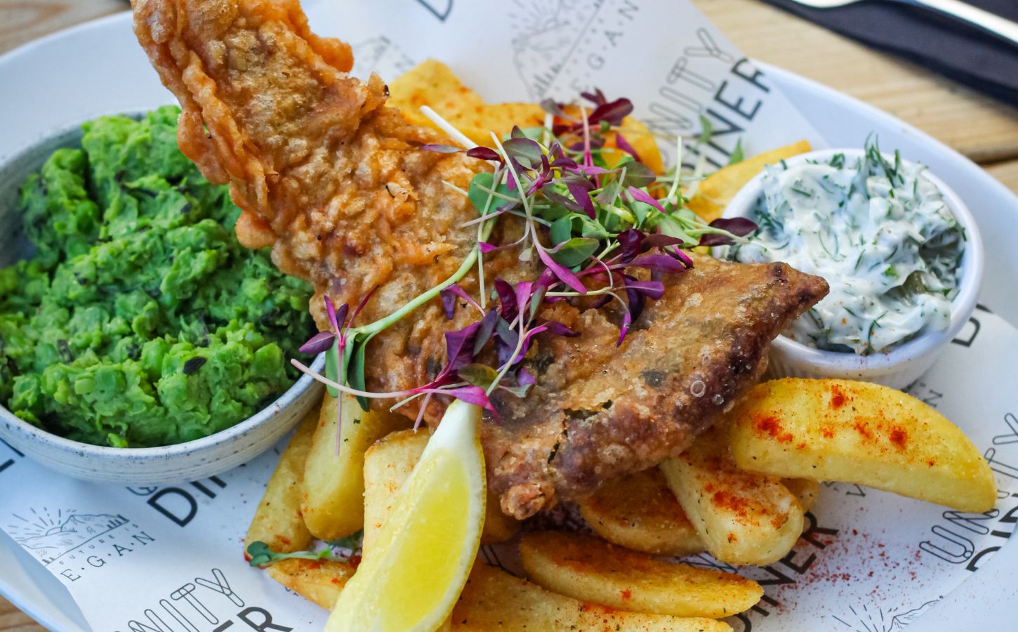 Vegan fish and chips from Unity Diner