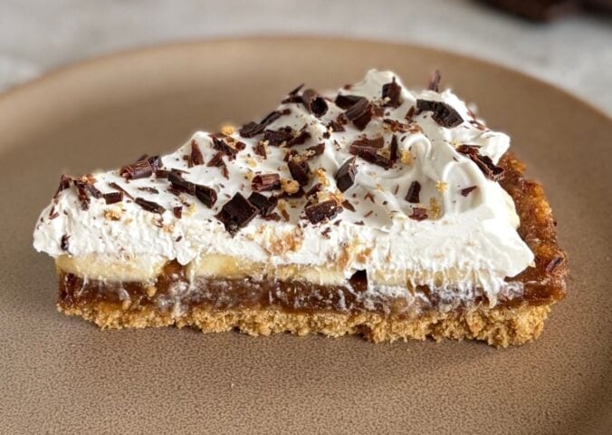 A slice of refined sugar-free vegan banoffee pie