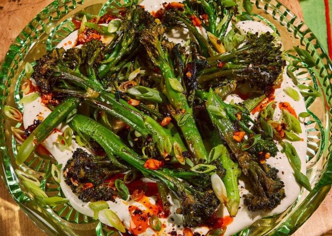 a plate of miso broccoli for vegan broccoli recipes