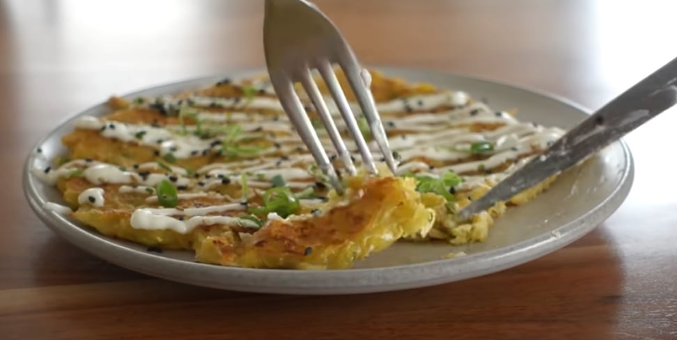 A vegan okonomiyaki, a savory pancake