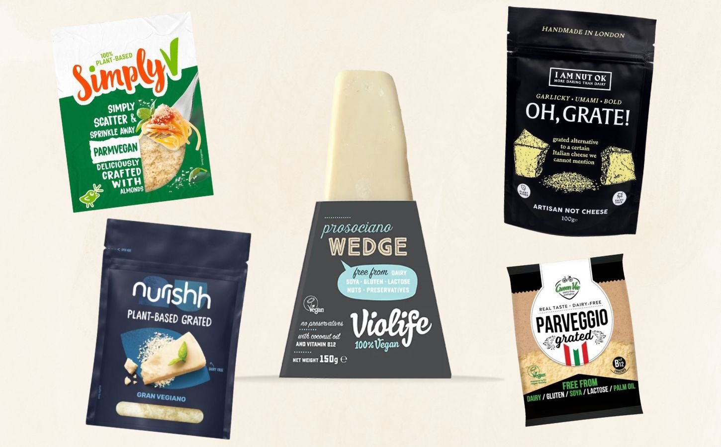 A selection of vegan parmesan alternatives