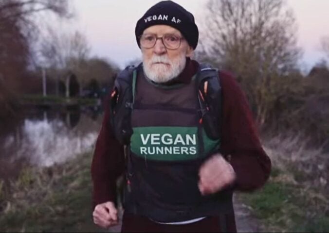 Photo shows Paul Youd, an 87-year-old vegan runner aiming to complete 100 ultramarathons before his 100th birthday